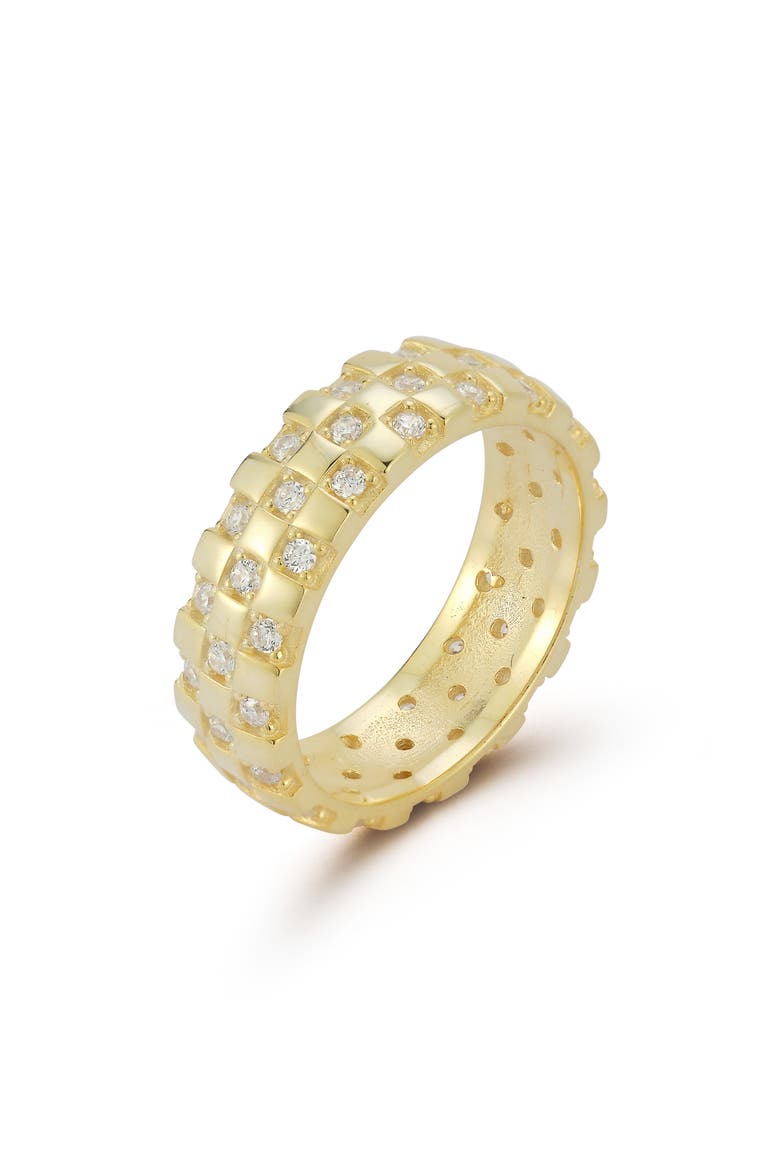 14K Gold Plate Sterling Silver Cubic Zirconia Checkered Ring, Alternate, color, GOLD