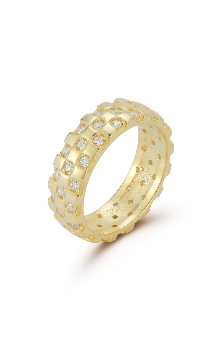 CHLOE AND MADISON 14K Gold Plate Sterling Silver Cubic Zirconia Checkered Ring, Alternate, color, Gold