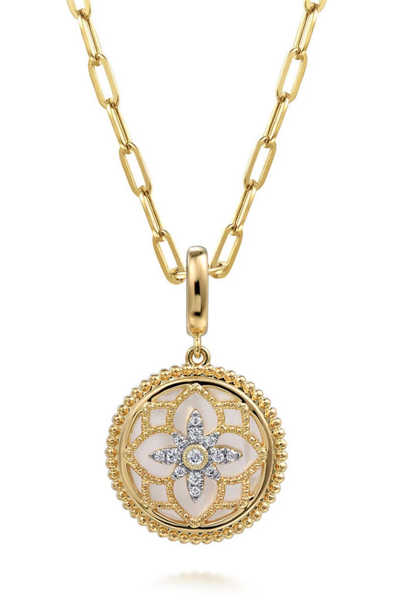 Gabriel & Co. Bujukan Diamond & Mother-of-Pearl Floral Medallion Charm, Alternate, color, Gold