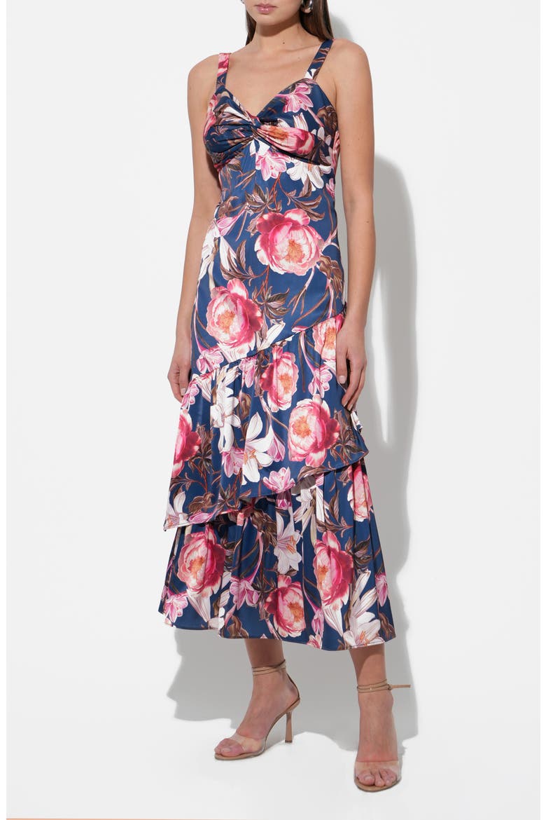 Dione Floral Tiered Ruffle Dress, Alternate, color, NAVY