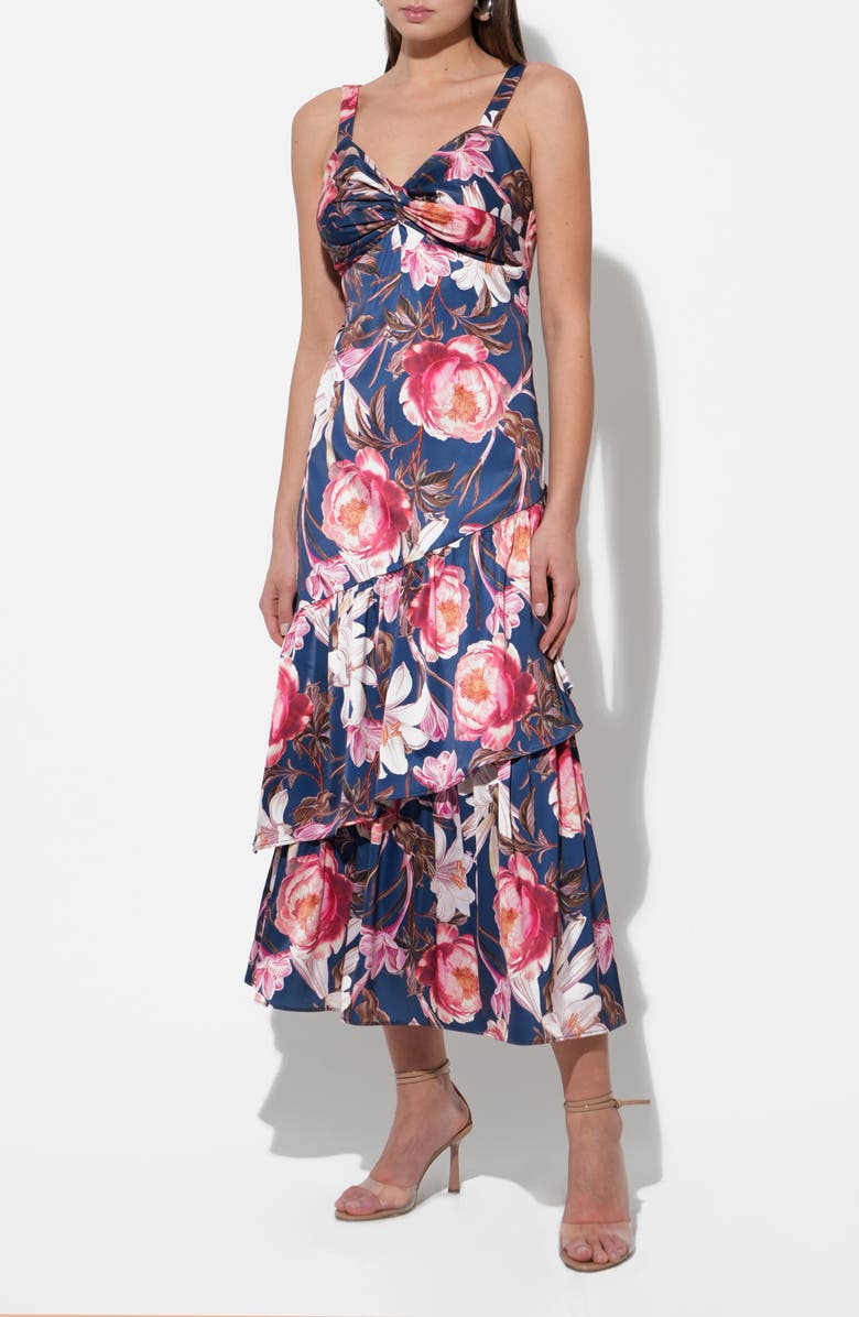 Adelyn Rae Dione Floral Tiered Ruffle Dress, Alternate, color, Navy