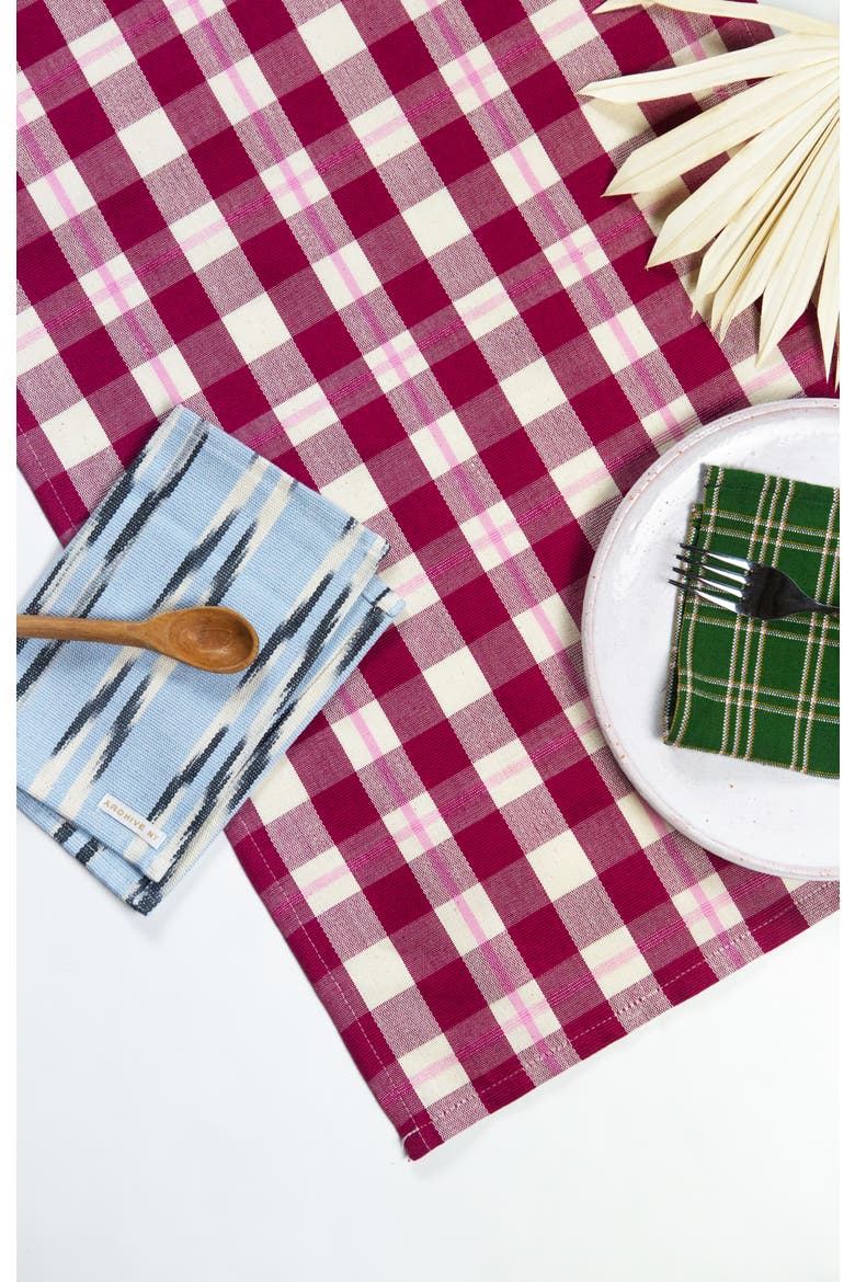 Handwoven Abigail Cranberry Plaid Cotton Table Runner, Alternate, color, Red