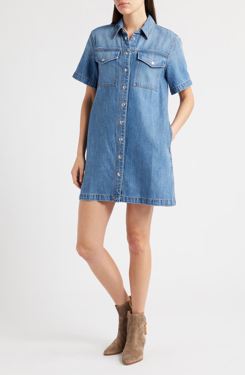 Madewell Airy Denim Boxy Shirtdress, Main, color, Hazleton Wash