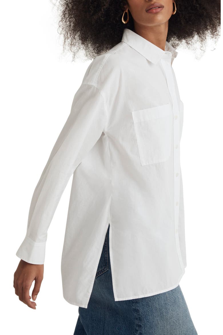 The Oversize Straight Hem Signature Poplin Shirt, Alternate, color, EYELET WHITE