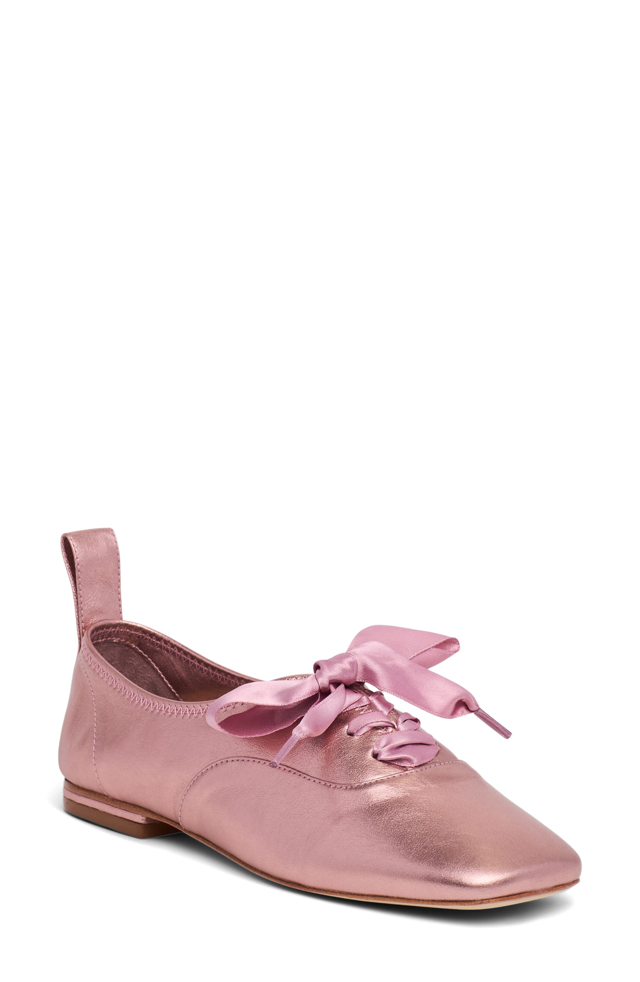 Cinq à Sept Christina Lace-Up Flat, Main, color, Soft Pink Metallic