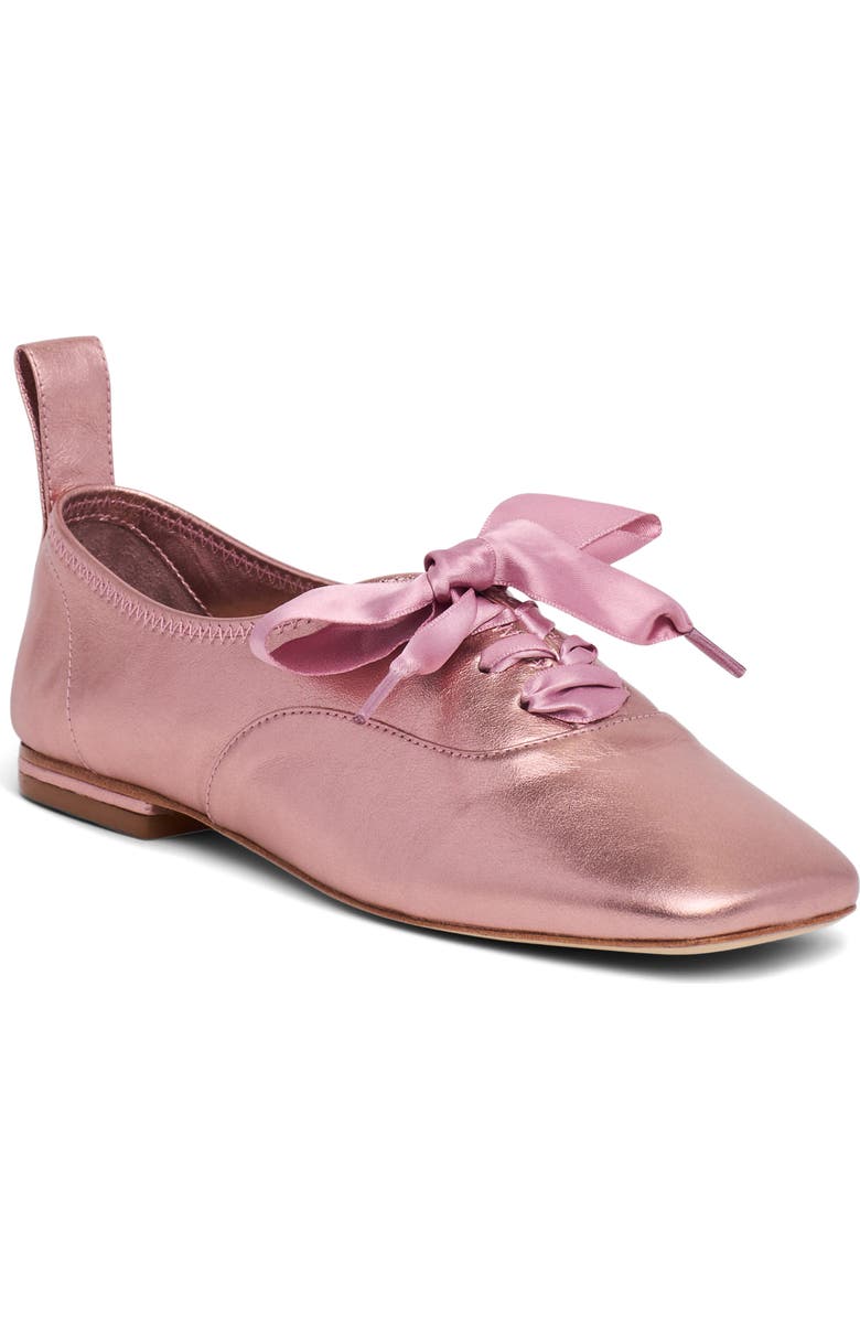 Cinq à Sept Christina Lace-Up Flat, Main, color, Soft Pink Metallic