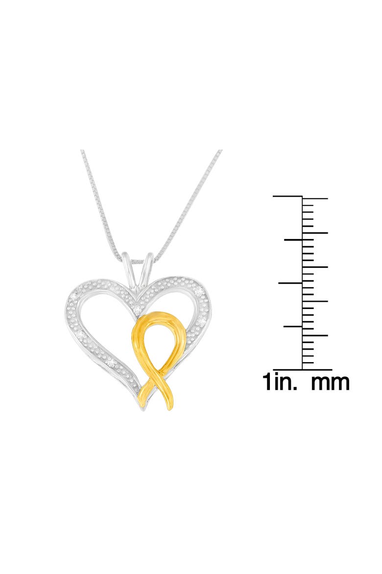 Silver Two Toned 1/25 cttw Diamond Heart-Ribbon Pendant Necklace, Alternate, color, Yellow