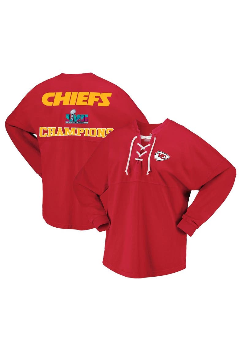 Women's Fanatics Branded Red Kansas City Chiefs Super Bowl LVII Champions Lace-Up Long Sleeve T-Shirt, Main, color, Red