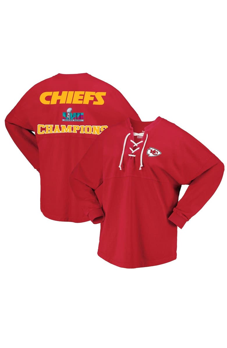 FANATICS Women's Fanatics Branded Red Kansas City Chiefs Super Bowl LVII Champions Lace-Up Long Sleeve T-Shirt, Main, color, 