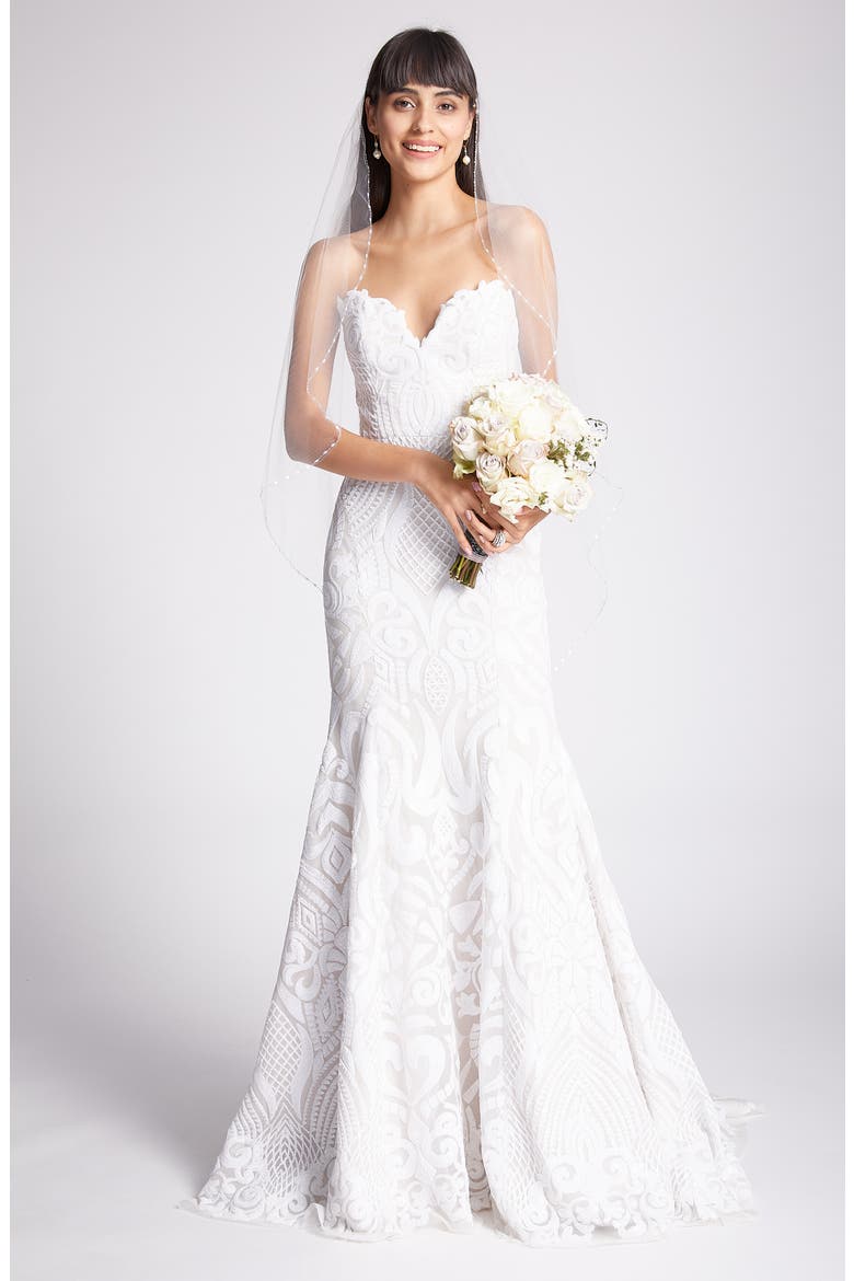 Safyr Embellished Trumpet Gown, Alternate, color, IVORY/ CASHMERE