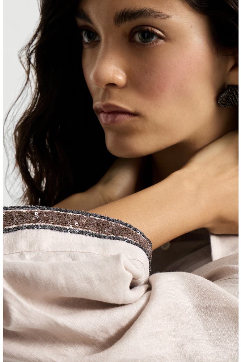 Linen shirt with dazzling cuffs, Alternate, color, Yuta