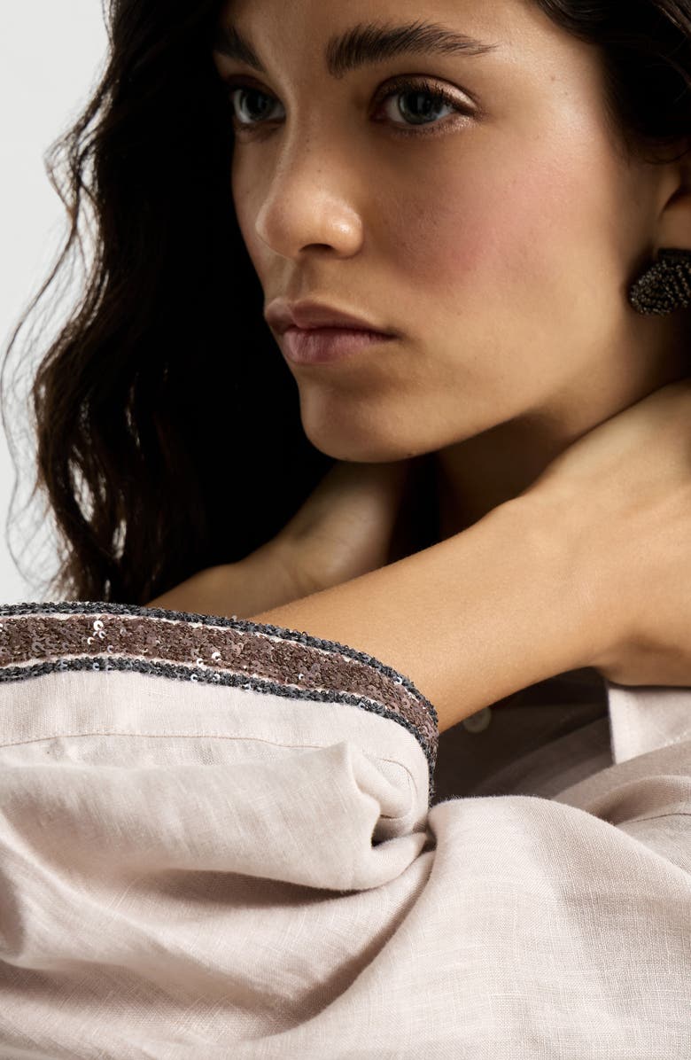 Brunello Cucinelli Linen shirt with dazzling cuffs, Alternate, color, Yuta