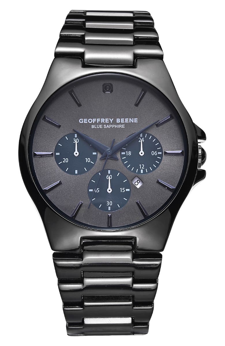 GEOFFREY BEENE Blue Sapphire Chronograph Bracelet Watch, 42mm, Main, color, Gunmetal