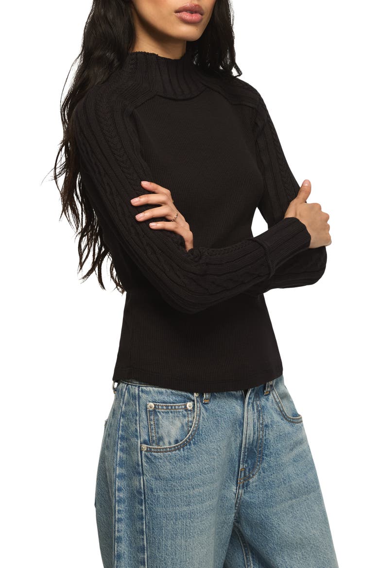 Sweater Mix Turtleneck Top, Alternate, color, METEORITE