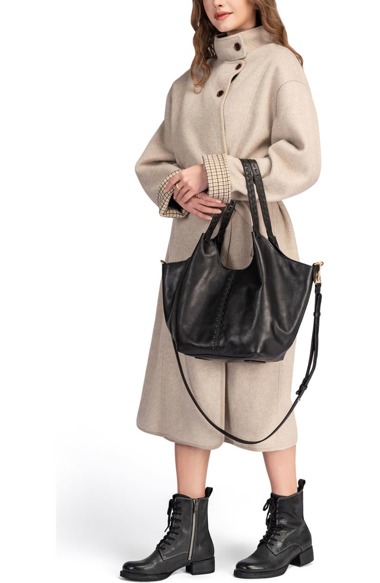 OLD TREND Magnolia Genuine Leather Handwoven Convertible Tote, Alternate, color, Black