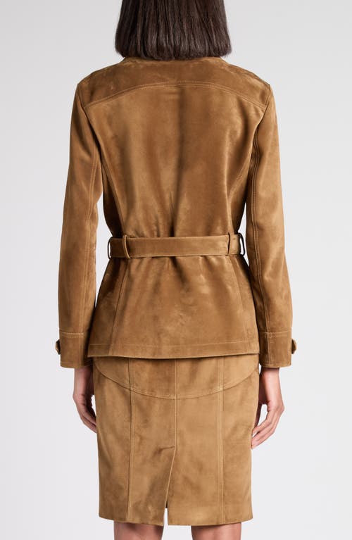 Tom Ford Double Breasted Belted Suede Jacket In Brown