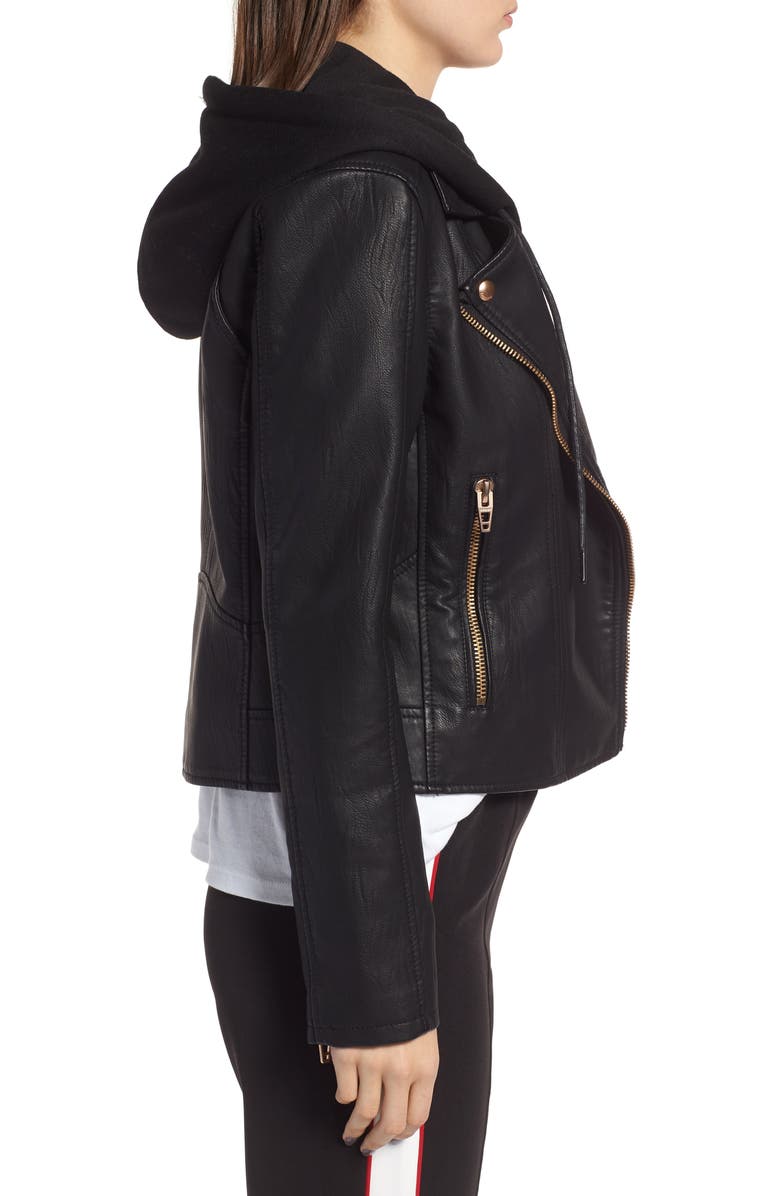 BLANKNYC Meant to Be Moto Jacket with Removable Hood, Alternate, color,