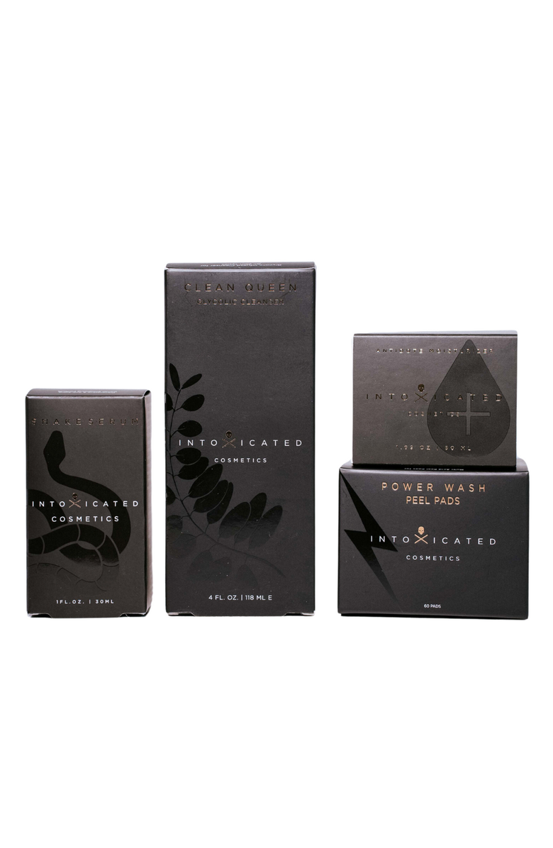 Intoxicated Cosmetics Complete Snake Set (Snake Serum, Antidote Moisturizer, Clean Queen, Power Wash Peel Pads) | Anti-Aging Skincare Serum with Vegan Snake Peptides, Fine Line Smoothing Daily Moisturizer, & Glyolic Exfoliation Bundle, Main, color, NO COLOR