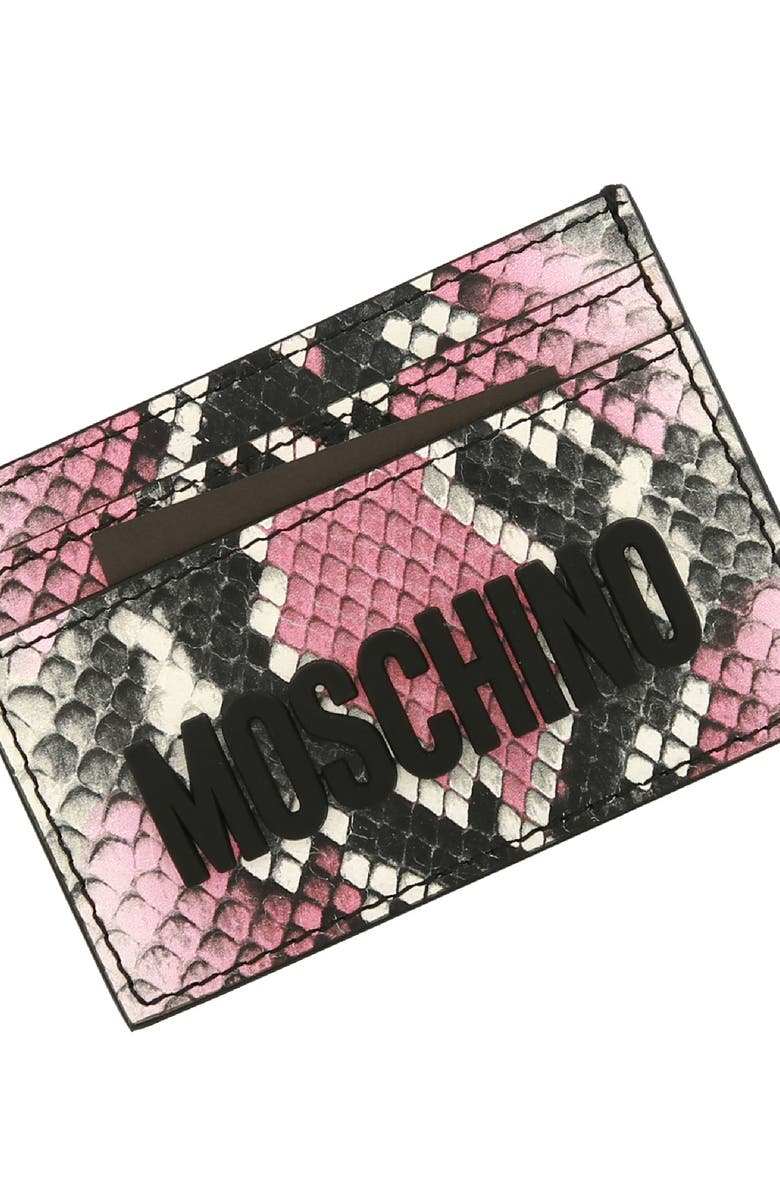 Moschino Python Embossed Leather Card Case, Alternate, color,