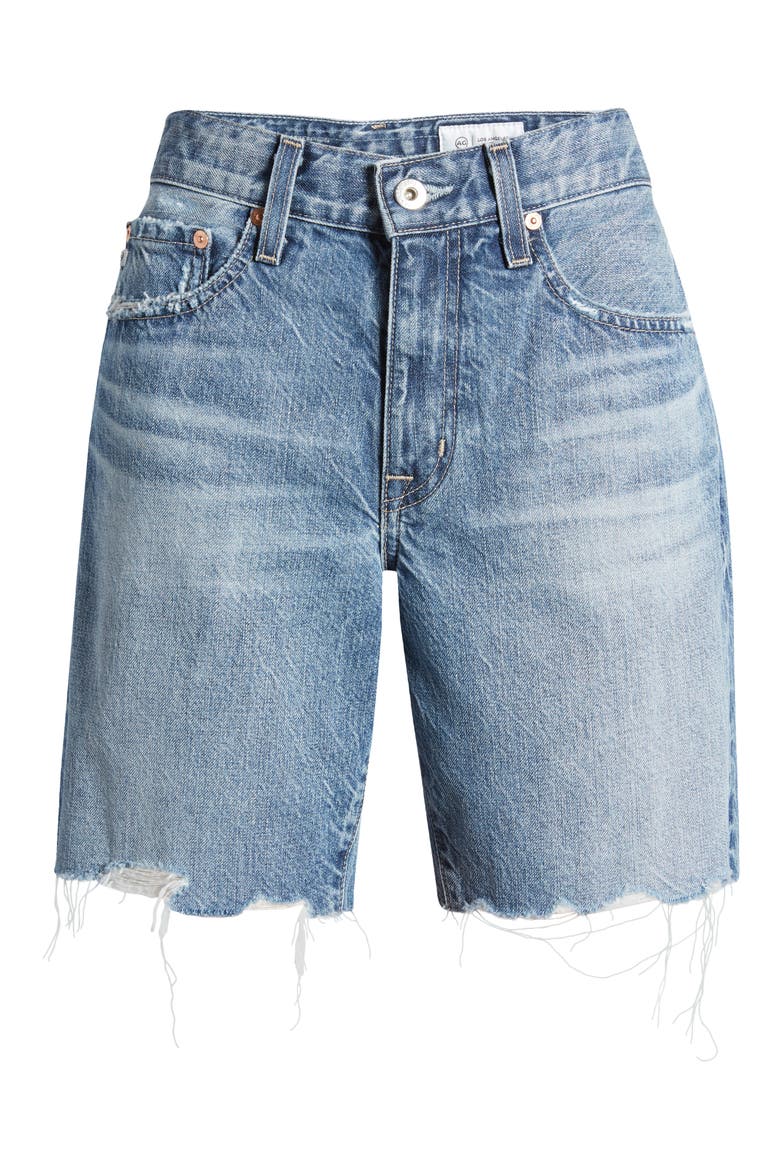 Ex-Boyfriend Raw Hem Mid Length Denim Shorts, Alternate, color, MYTH