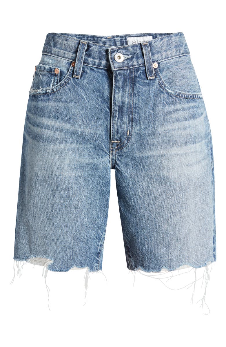 AG Ex-Boyfriend Raw Hem Mid Length Denim Shorts, Alternate, color, 