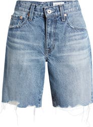 AG Ex-Boyfriend Raw Hem Mid Length Denim Shorts