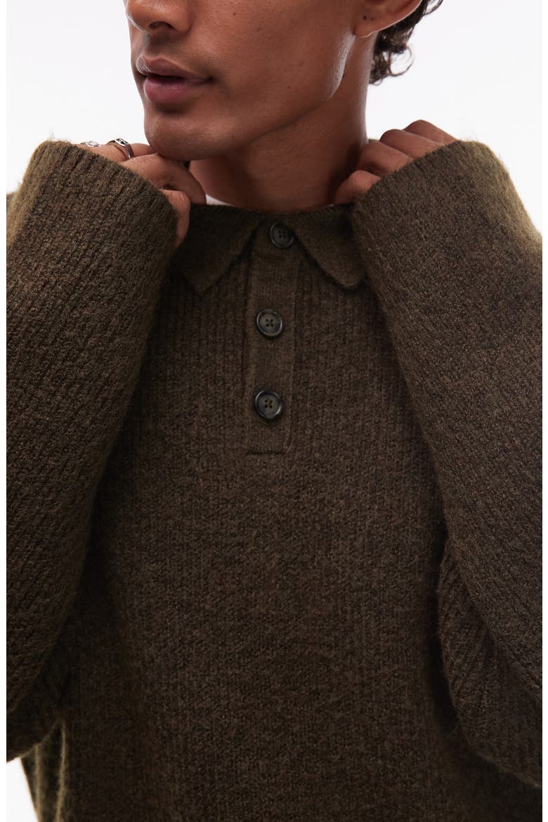 Oversize Long Sleeve Sweater Polo, Alternate, color, KHAKI