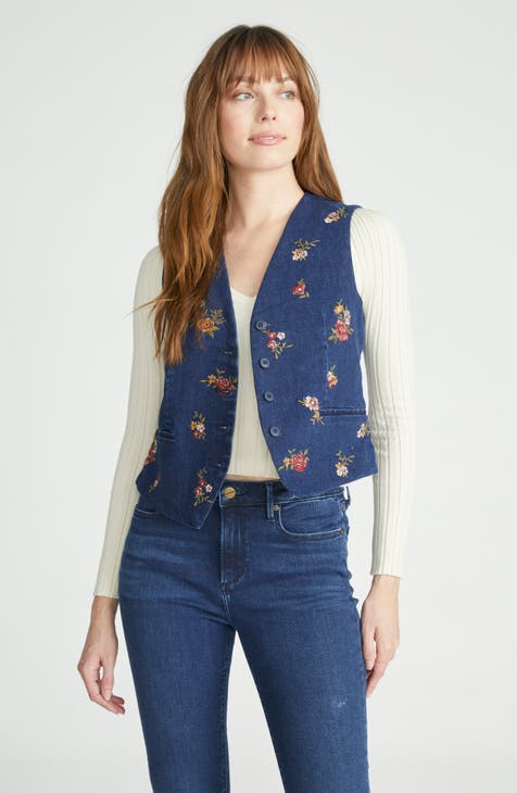 Floral Embroidered Denim Vest