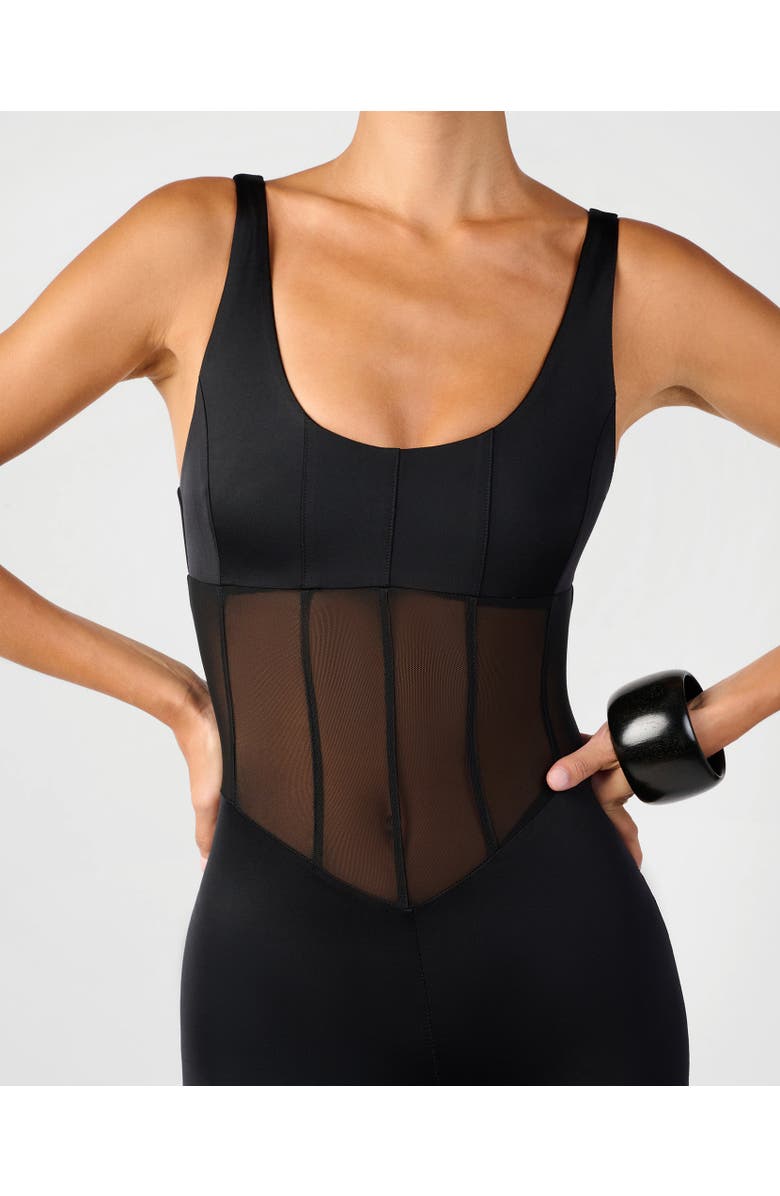 WeWoreWhat Spandex Sheer Panel Bodysuit, Alternate, color, Black