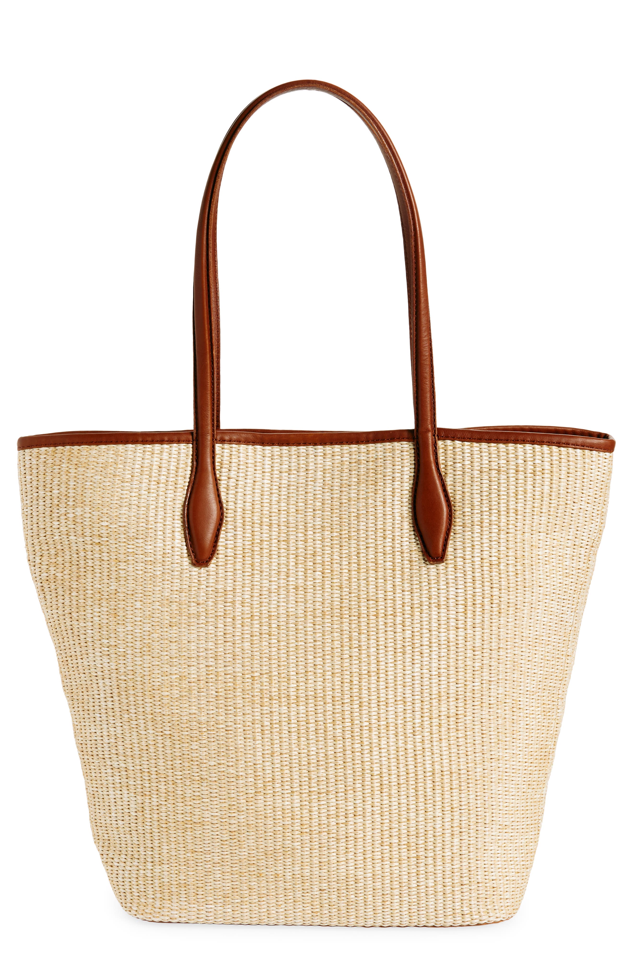 Madewell The Leather Trimmed Straw Tote, Main, color, 