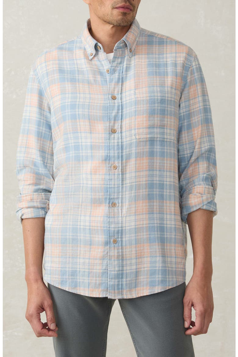 Breeze Linen Blend Button-Down Shirt, Main, color, CORAL RIVER PLAID