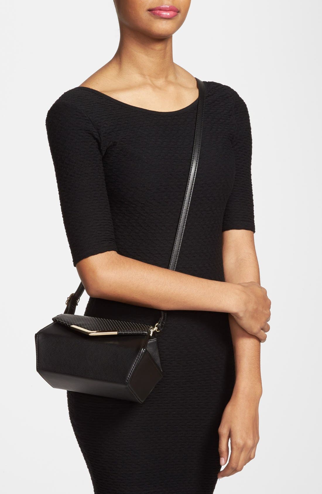 Perforated Crossbody Bag, Alternate, color, BLACK