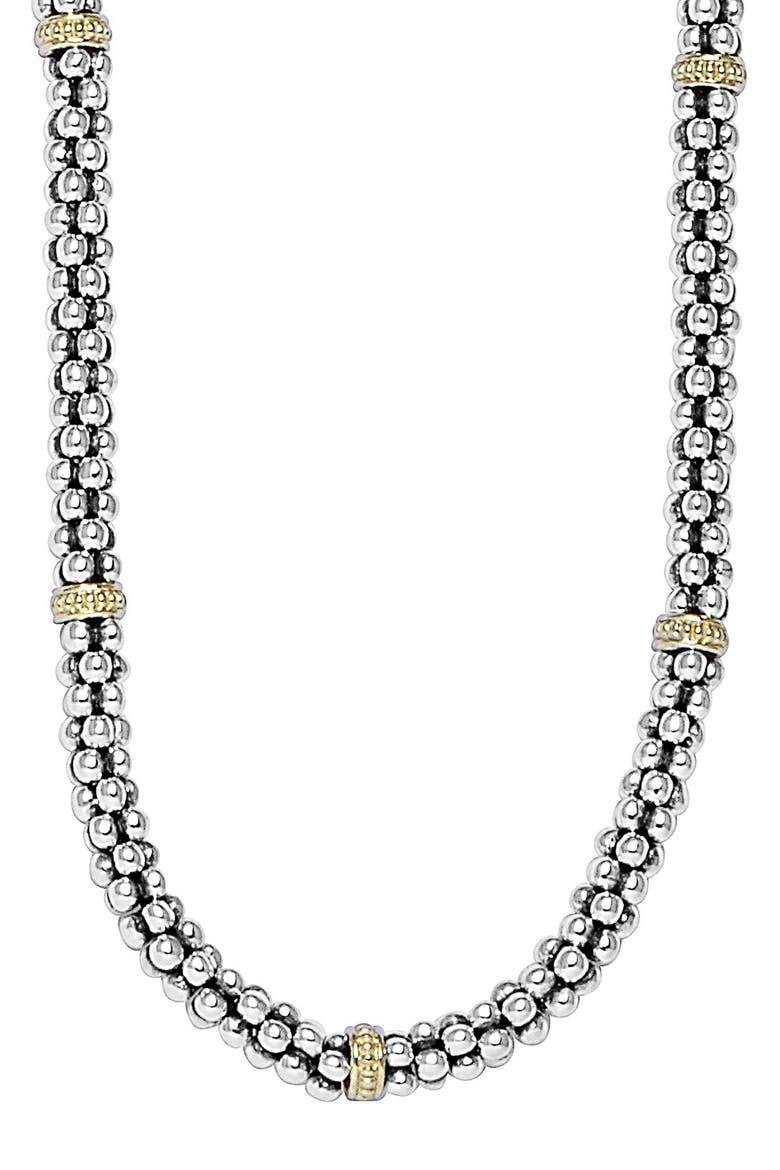 Two-Tone Caviar Beaded Necklace, Main, color, SILVER/ GOLD