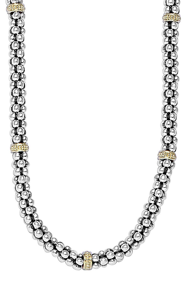 LAGOS Two-Tone Caviar Beaded Necklace, Main, color, Silver/ Gold