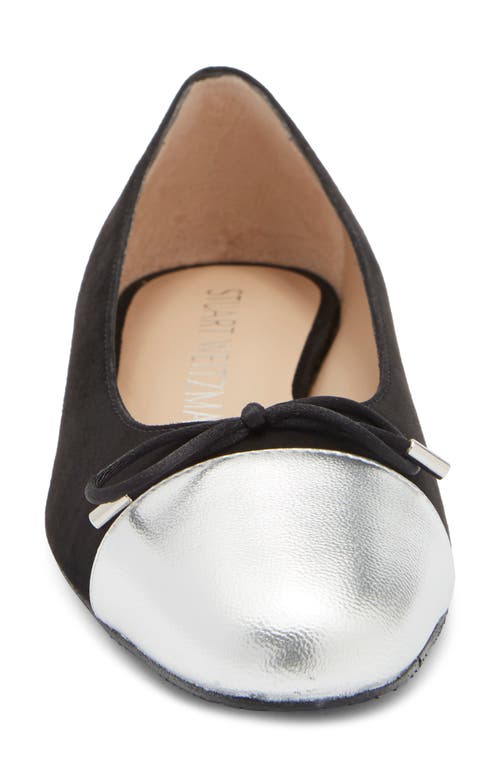 Stuart Weitzman Sleek Cap Toe Bow Flat In Black