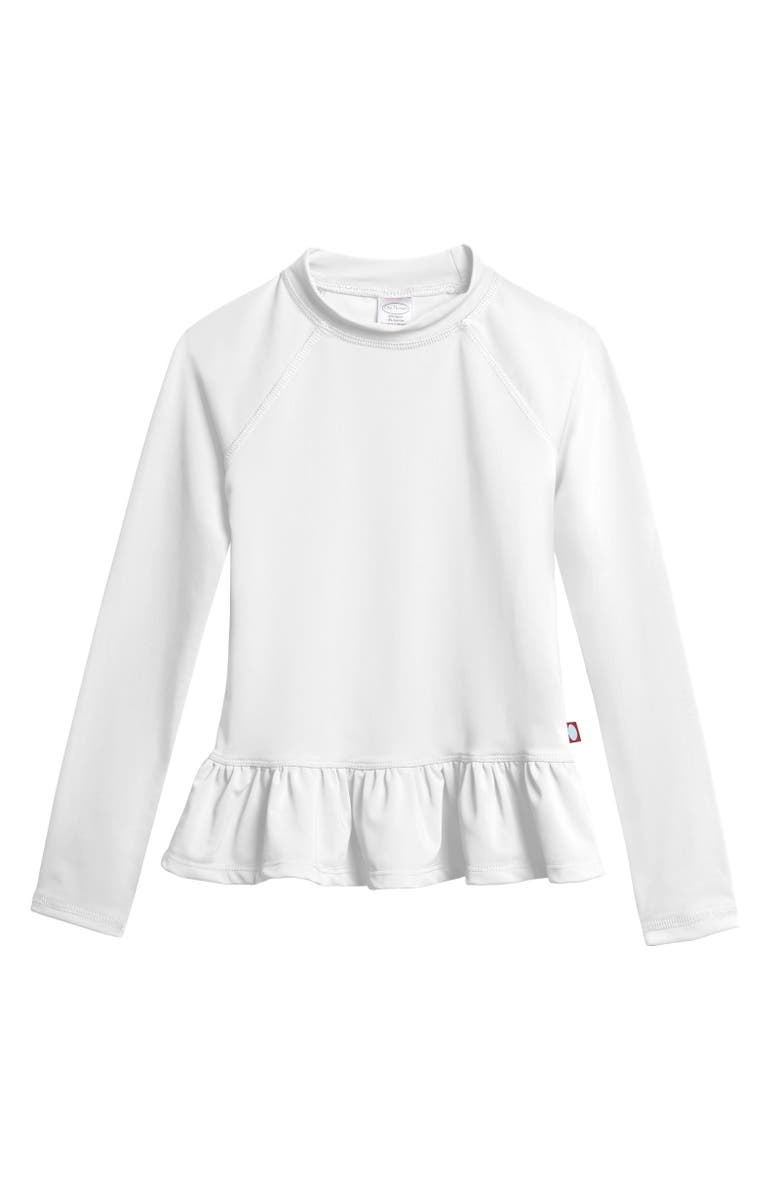 City Threads USA-Made Baby Girls Swim Peplum UPF 50+ Long Sleeve Rashguard Tee, Alternate, color, White