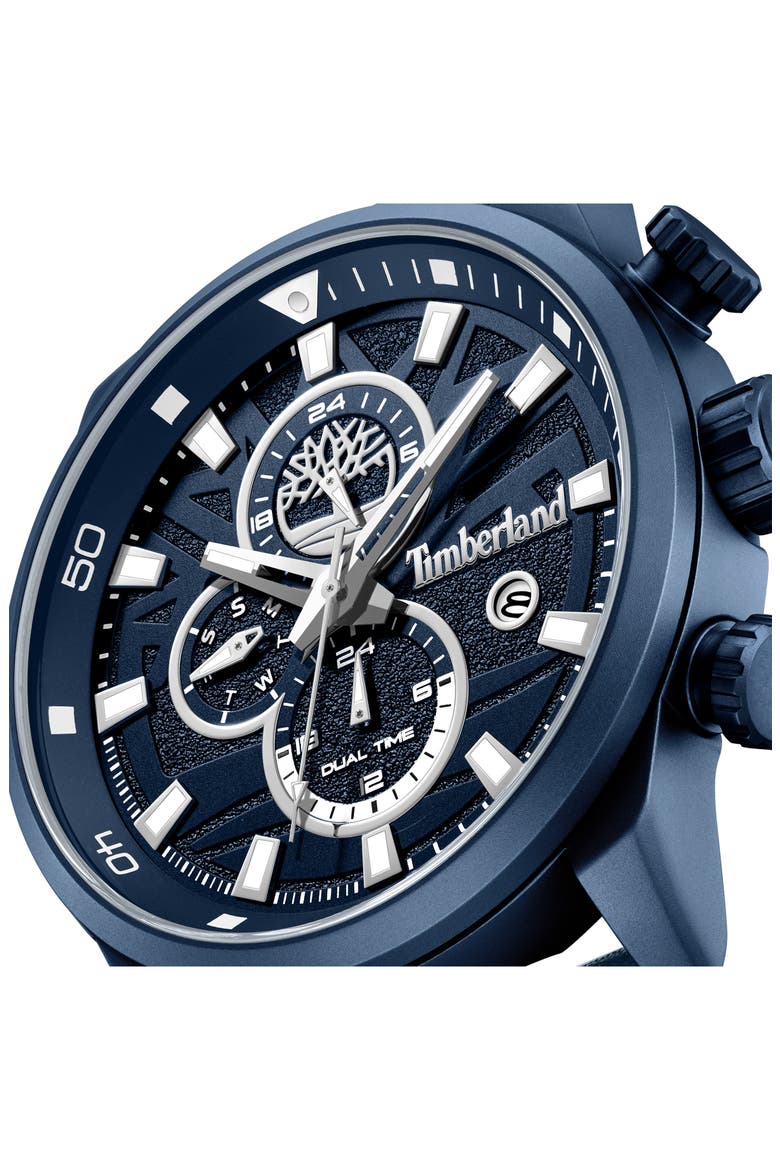 Henniker II Multifunction Chronogrpah Leather Strap Watch, 46mm, Alternate, color, NAVY