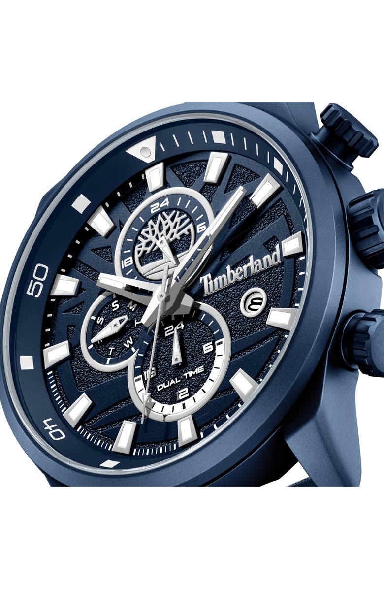 Timberland Henniker II Multifunction Chronogrpah Leather Strap Watch, 46mm, Alternate, color, Navy