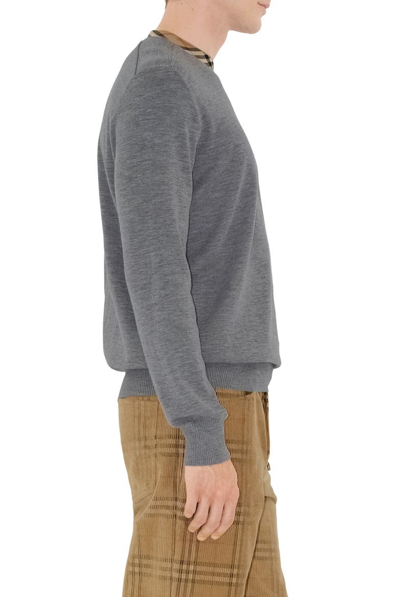 Check Trim Wool Sweater, Alternate, color, GREY