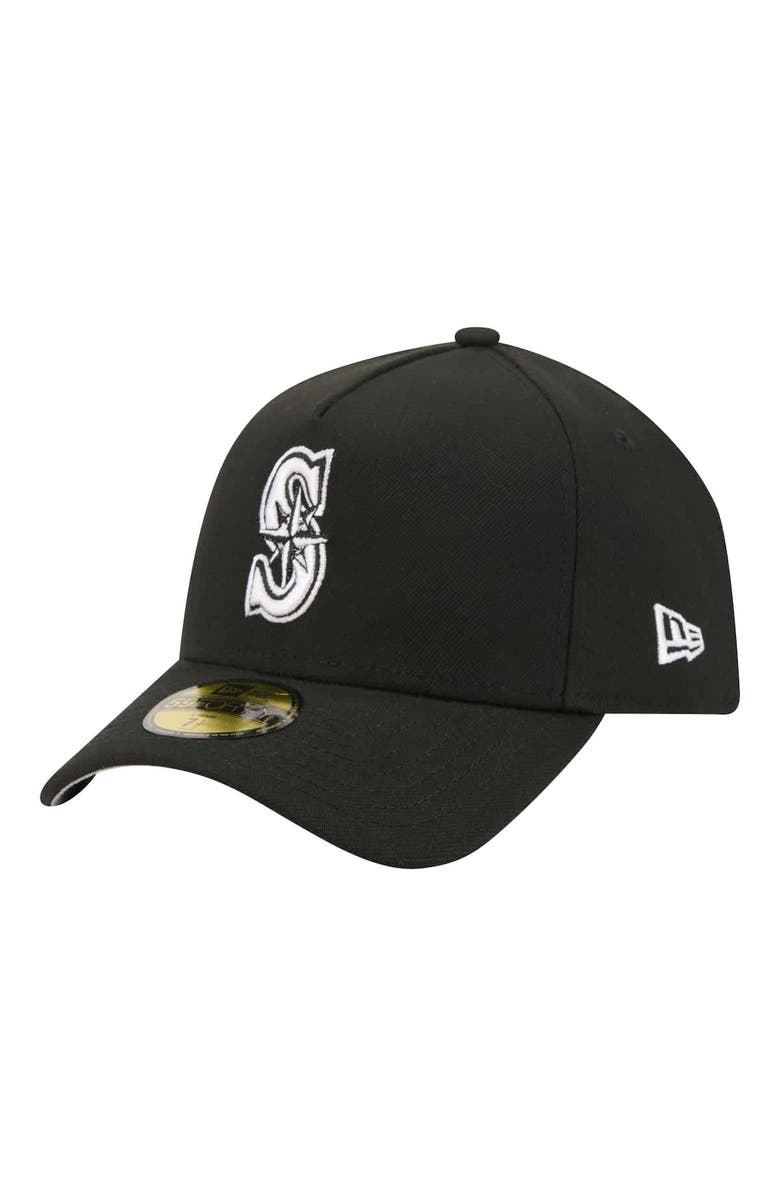 New Era Men's New Era Black Seattle Mariners A-Frame 59FORTY Fitted Hat, Alternate, color,