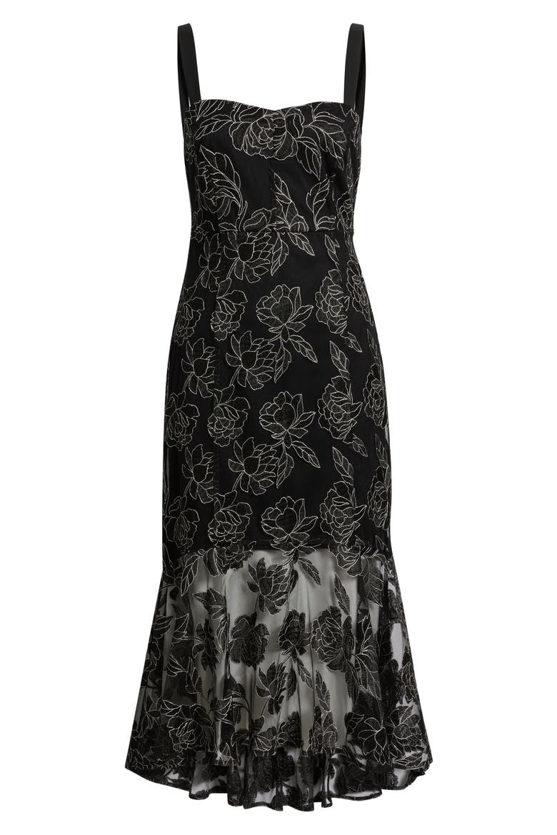 Floral Embroidery High-Low Dress, Alternate, color, BLACK/WHITE