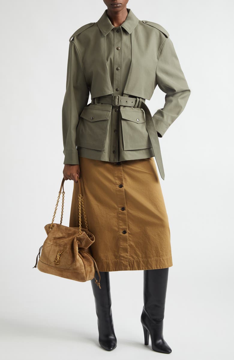 Saint Laurent Belted Cotton Military Jacket, Alternate, color, Kaki Passe