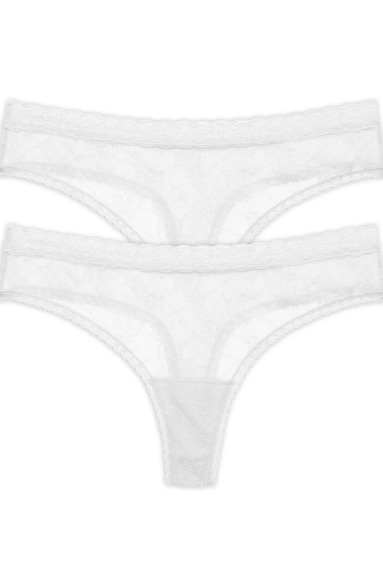 Natori Bliss Allure Lace One Size Thong 2-Pack, Main, color, White