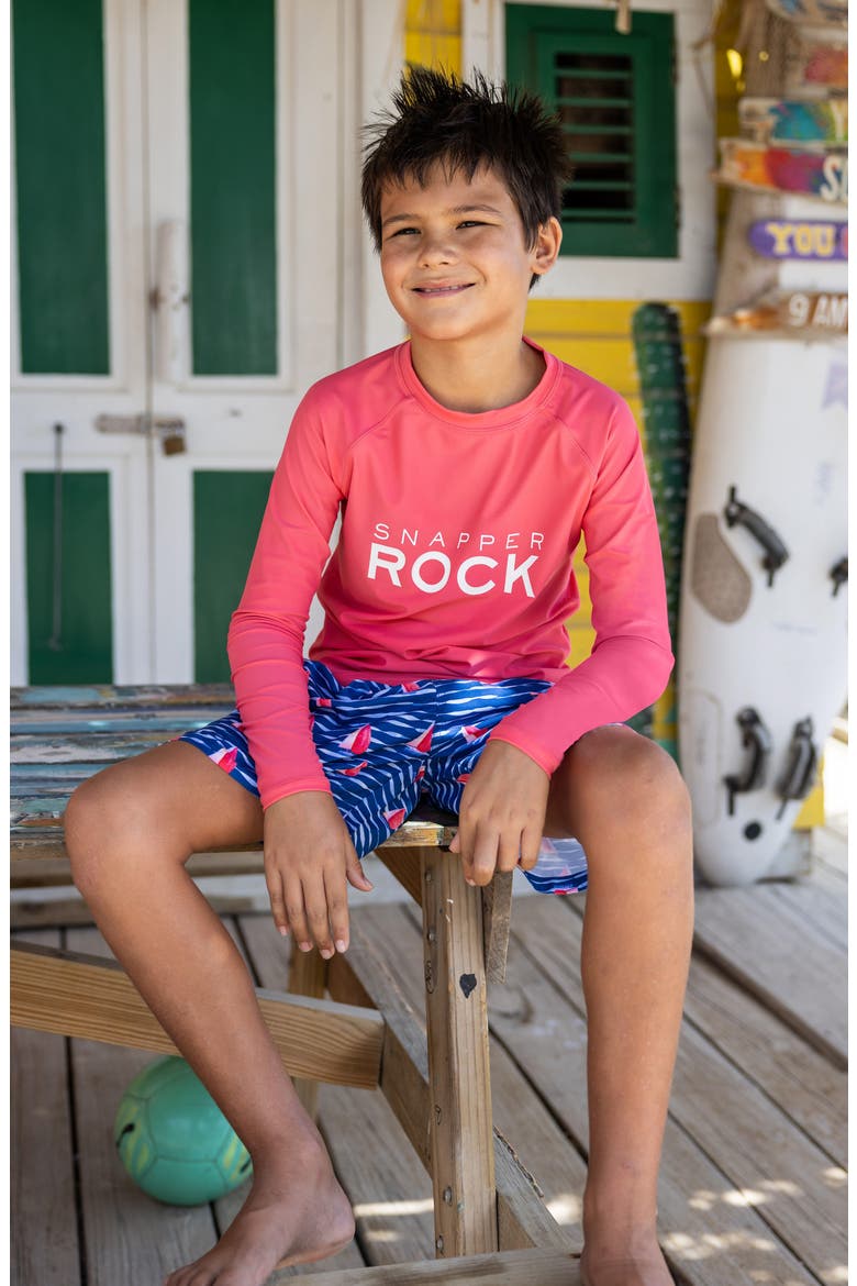 Kids' Rocking Red Long Sleeve Rashguard Top, Alternate, color, RED