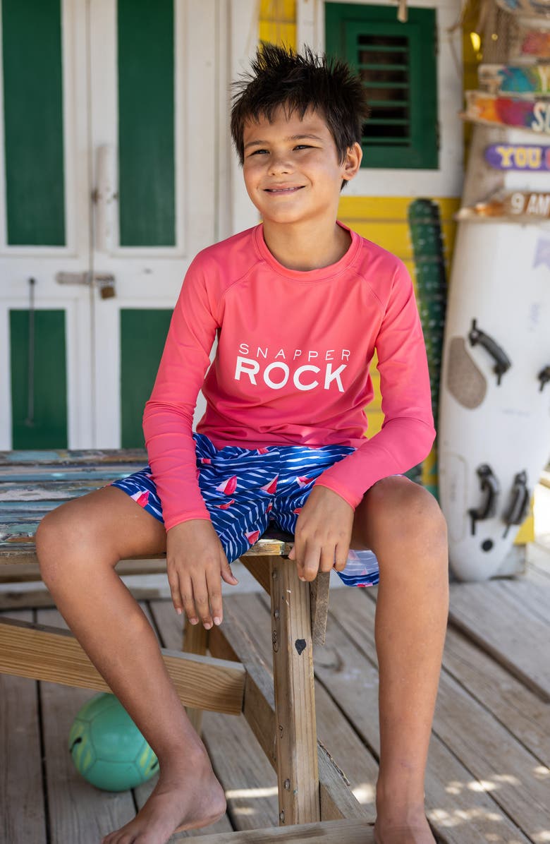 Snapper Rock Kids' Rocking Red Long Sleeve Rashguard Top, Alternate, color, Red