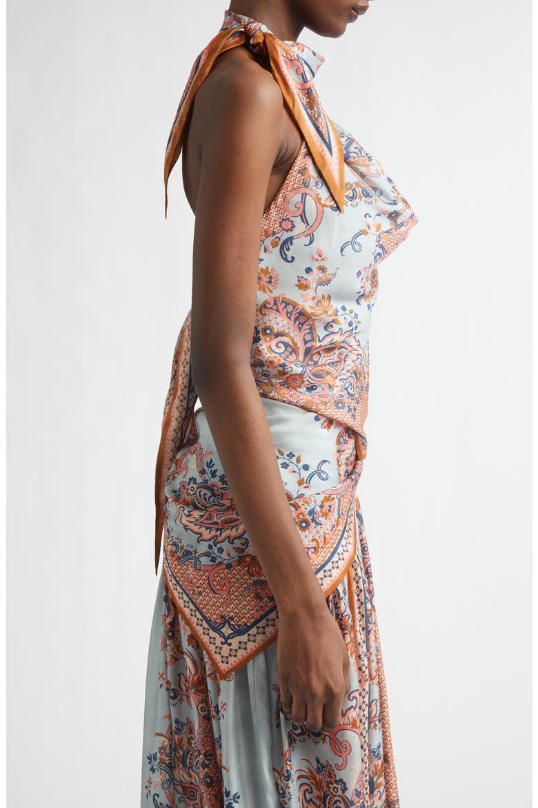 Aster Paisley Scarf Tie Silk Halter Top, Alternate, color, BLUE PAISLEY FLORAL