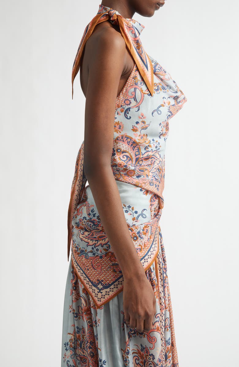 Zimmermann Aster Paisley Scarf Tie Silk Halter Top, Alternate, color, Blue Paisley Floral