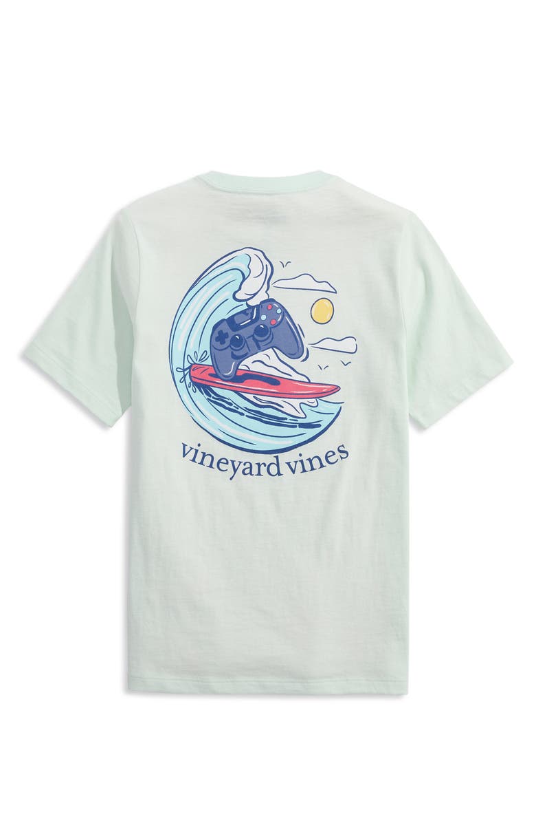 vineyard vines Kids' Surfin Controller Pocket Graphic T-Shirt, Alternate, color, Aqua Glass