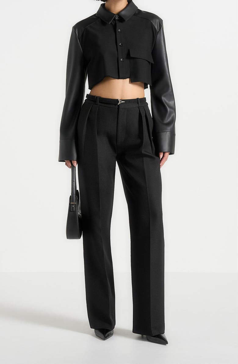 Manière De Voir Bernadette Leather Contrast Cropped Shirt, Alternate, color, 