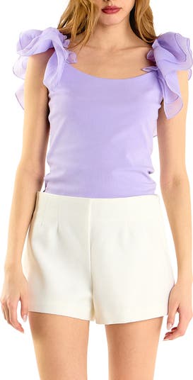 売れ筋商品|||エンドレスローズ カットソー トップス レディース Women's Organza Ruffle with Knit Top Lilac Endless Rose Organza Ruffle Knit Top | Nordstrom